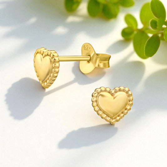 Heather Heart Studs-Gold