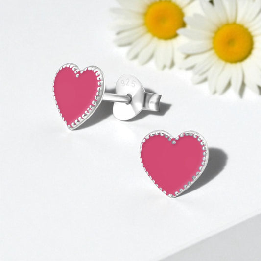 Pink Enamel Heart Studs