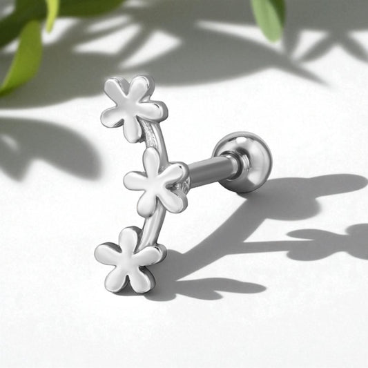 Triple Flower Single Stud- Silver