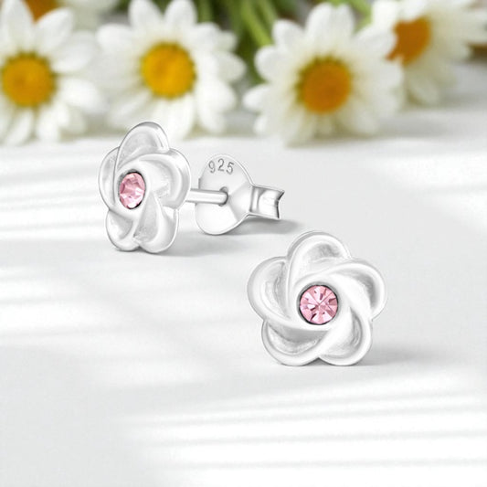 Crystal Flower Studs- Light Pink