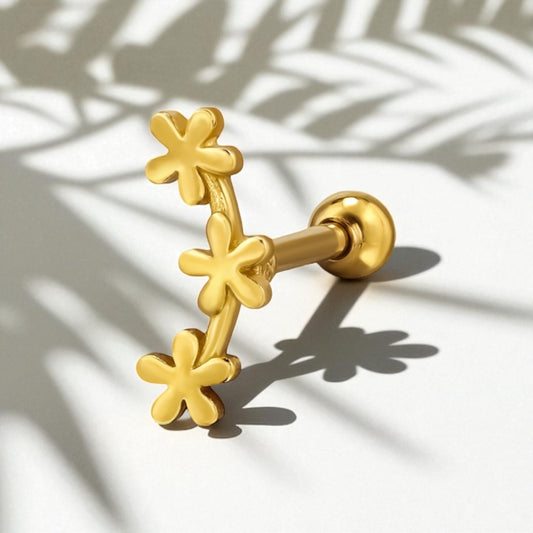Triple Flower Single Stud-Gold